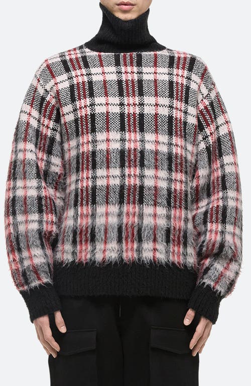 Shop Helmut Lang Plaid Brushed Oversize Turtleneck Sweater In Medium Black Check