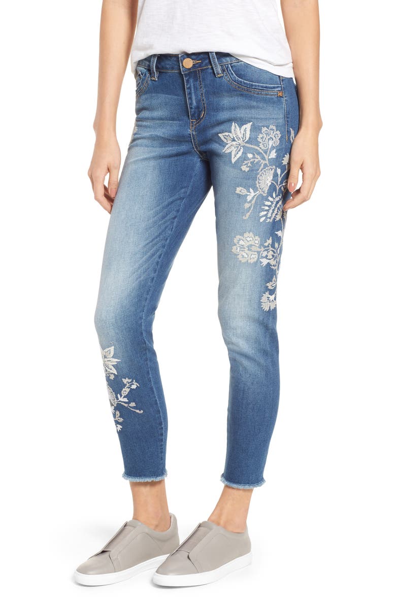WIT & WISDOM Embroidered Frayed Hem Ankle Jeans, Main, color, LIGHT BLUE / WHITE