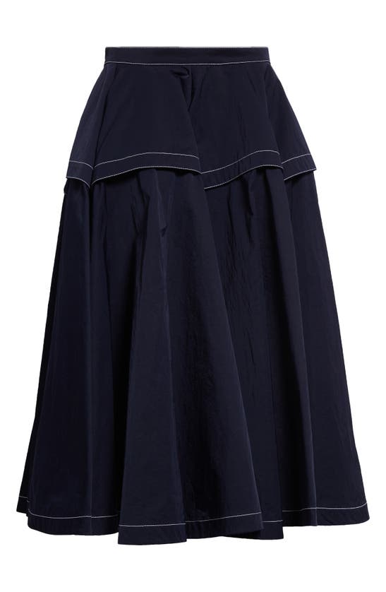 Shop Bottega Veneta Topstitched Nylon Midi Skirt In Navy