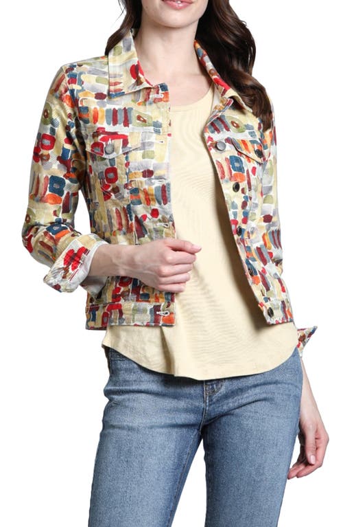 Shop Apny Abstract Print Denim Jacket In Yellow Multi