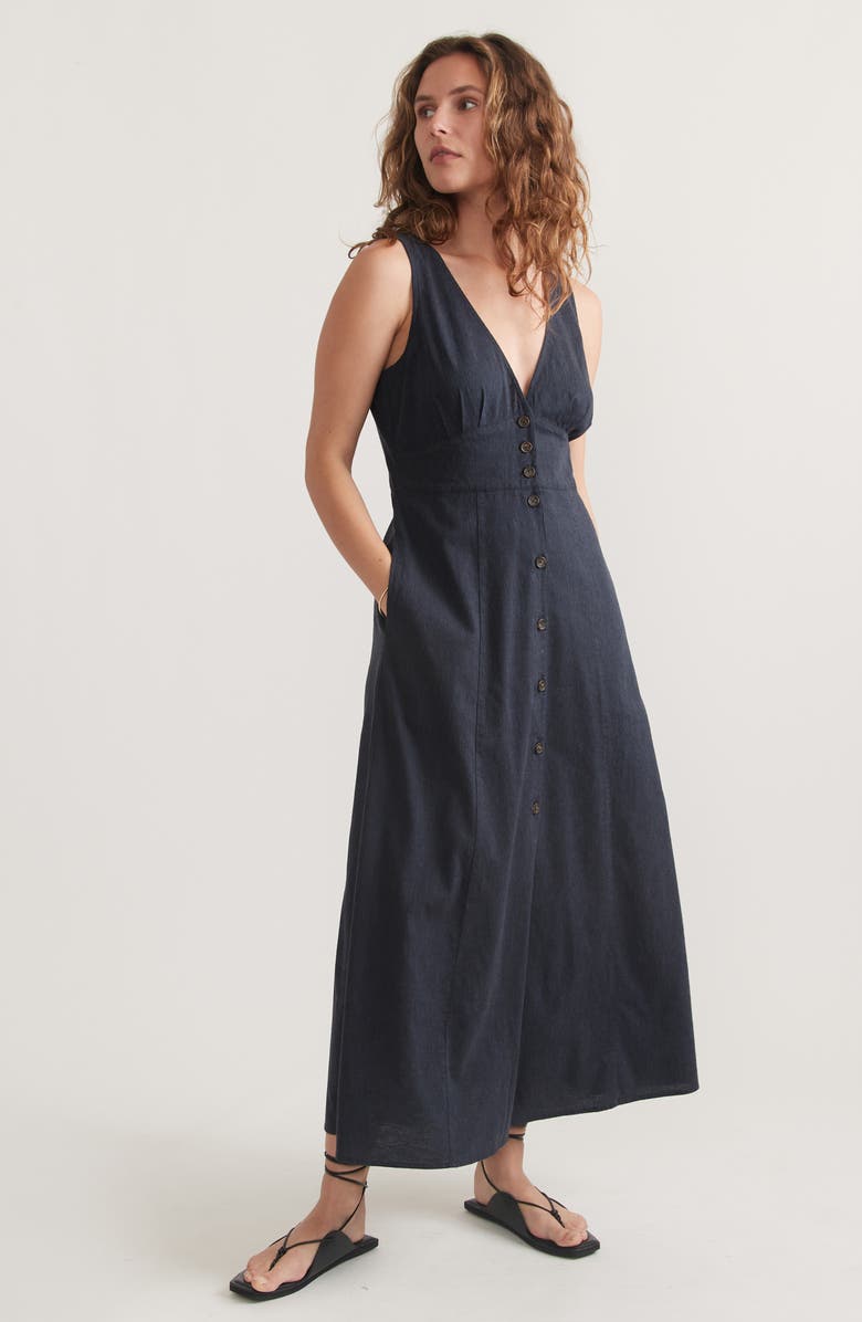 Marine Layer Camila Sleeveless Hemp Blend Maxi Dress, Alternate, color, India Ink