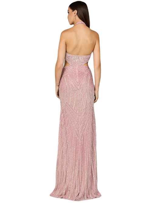 Lara New York Halter Neck Beaded Dress With Cutouts In Cashmere