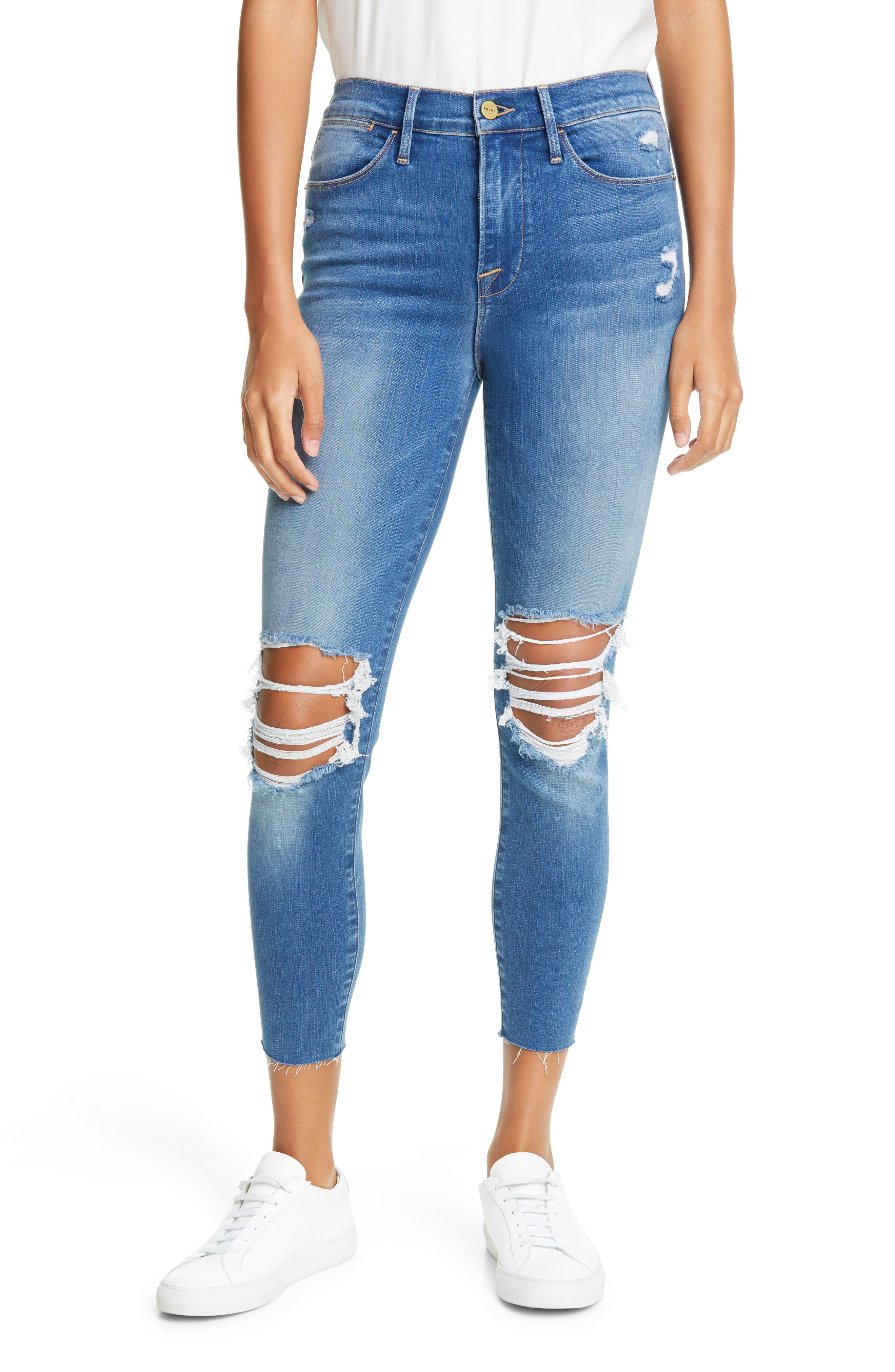 frayed hem high waisted skinny jeans