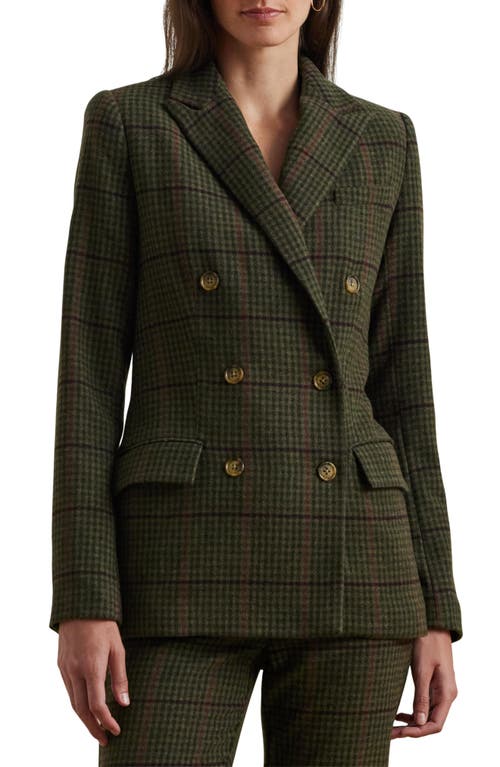 Shop Ralph Lauren Lauren Check Double Breasted Jacket In Olive Multi