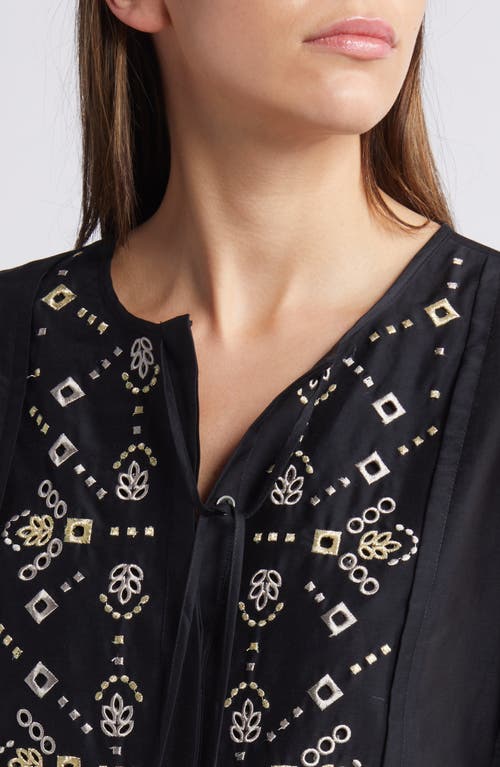 Shop Kobi Halperin Bridgette Eyelet Accent Balloon Sleeve Shirt In Black