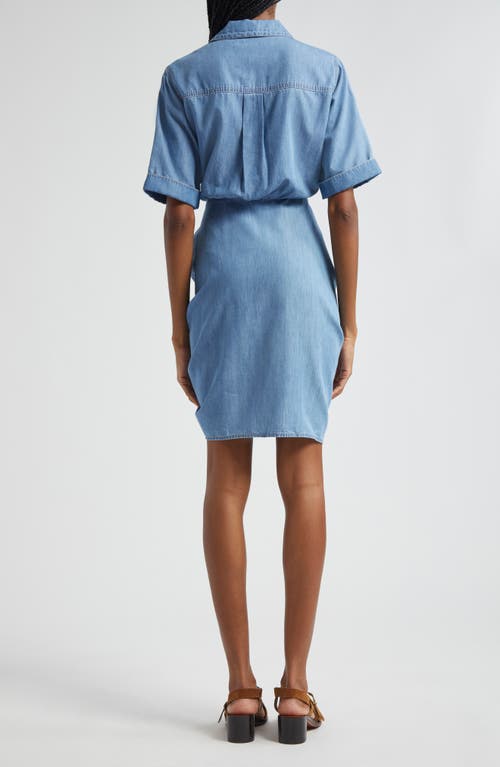 Shop Veronica Beard Hensley Ruched Detail Cotton Blend Shirtdress In Iceberg