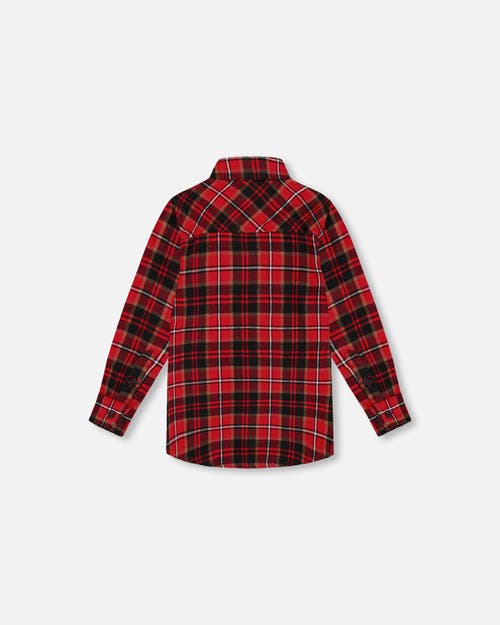 Shop Deux Par Deux Boy's Long Sleeve Button Down Flannel Shirt Plaid Black And Red In Red Plaid