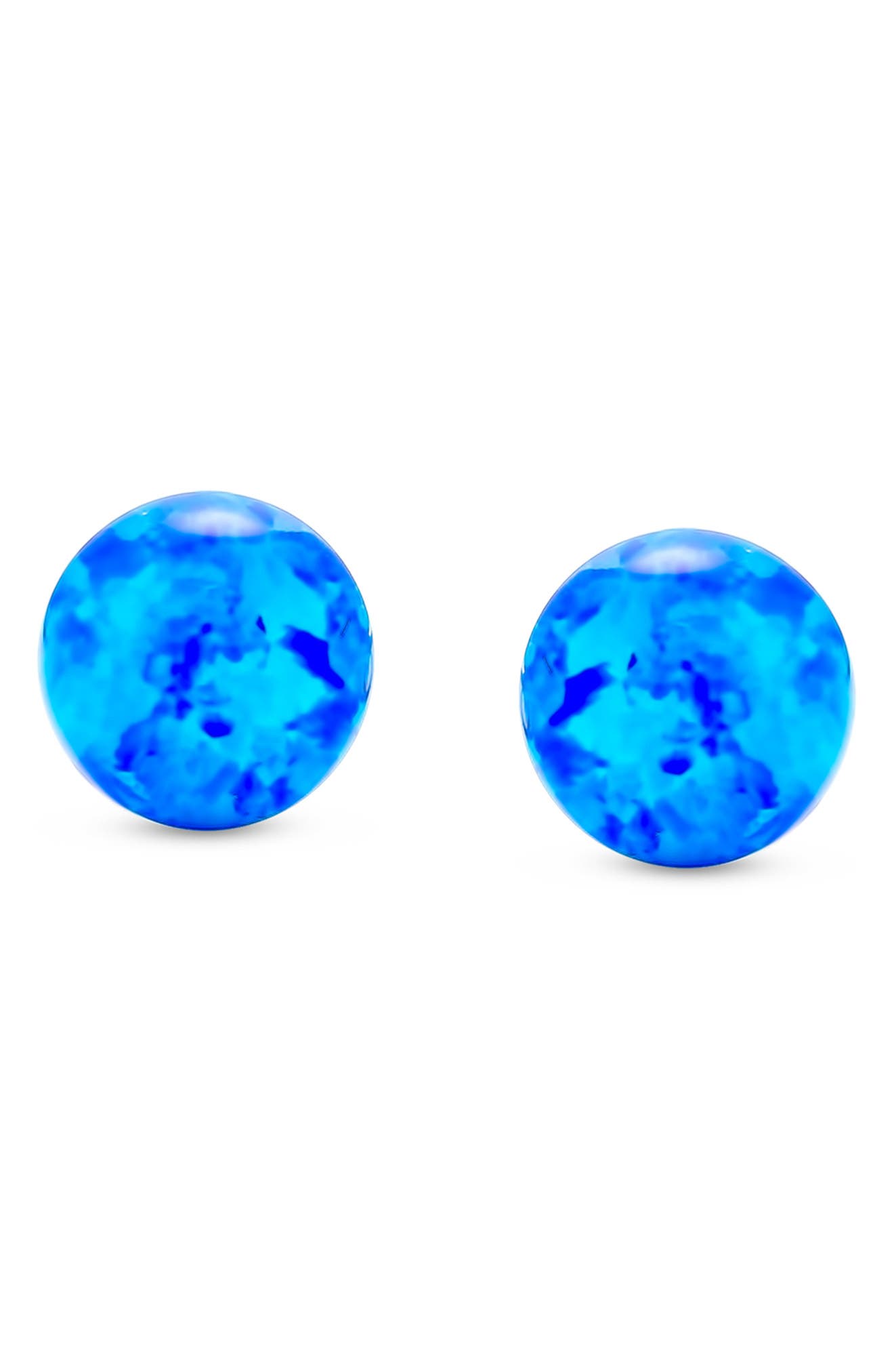 Bling Jewelry Sterling Silver 6mm Created Opal Ball Stud Earrings In Blue