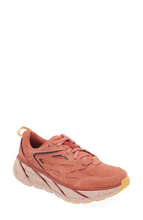 Hoka Gender Inclusive Clifton L Suede Sneaker In Earthenware/hot Sauce