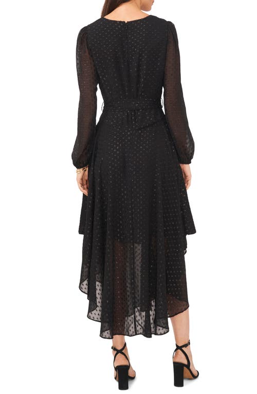 Shop Chaus V-neck Long Sleeve Button-front Tie Waist Maxi Dress In Black/black