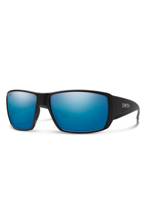 Smith Guides 62mm Chromapop™ Polarized Oversize Wraparound Sunglasses In Matte Black/blue Mirror