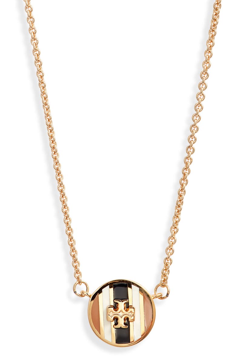 TORY BURCH Kira Pendant Necklace, Main, color, TORY GOLD/BLACK/IVORY/CAMELLO