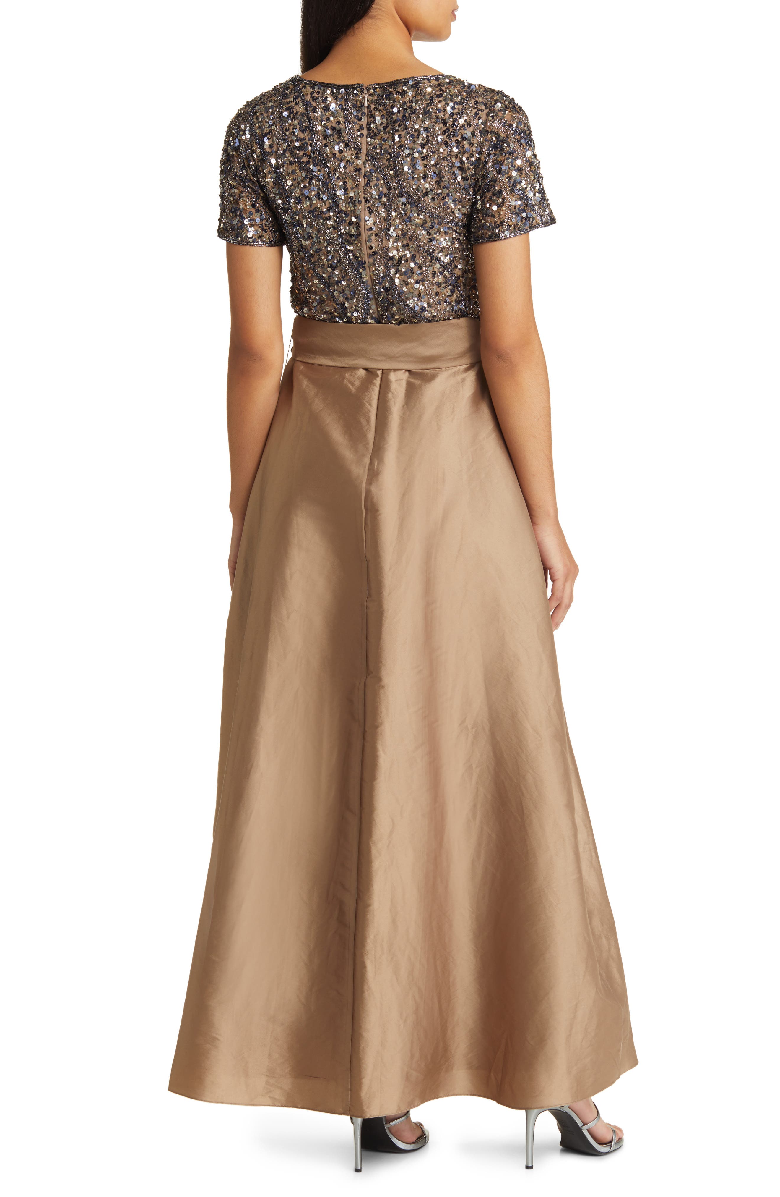 Pisarro Nights Beaded Bodice Mixed Media Gown Nordstrom