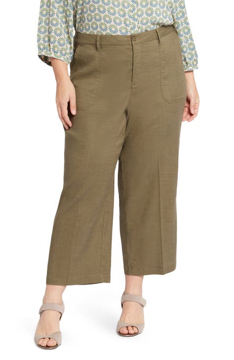 Utility Wide Leg Capri Linen Blend Pants (Plus)