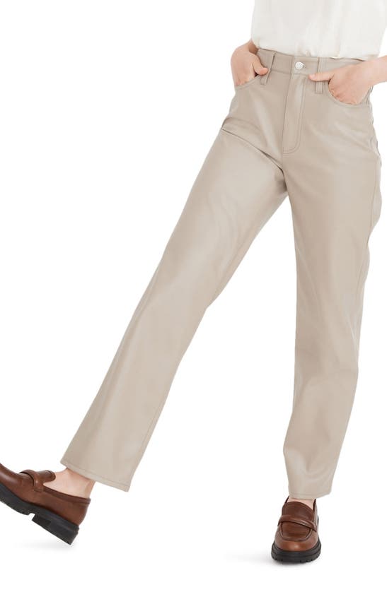Shop Madewell The Perfect High Waist Straight Leg Faux Leather Pants In Pumice