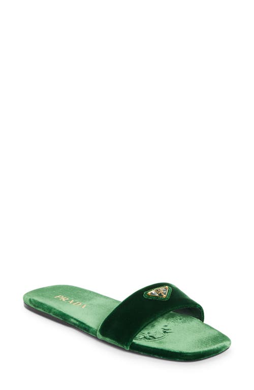 Prada Logo Velvet Slide Sandal In Alloro