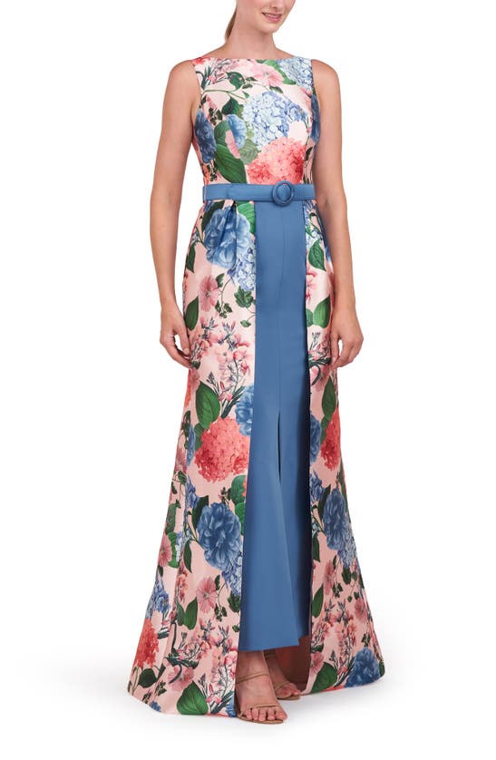 Shop Kay Unger Gail Floral Walk-through Gown In Soft Blush