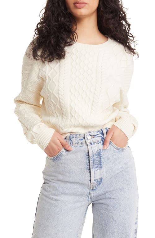 Open Edit Cable Stitch Crewneck Sweater in Ivory Dove