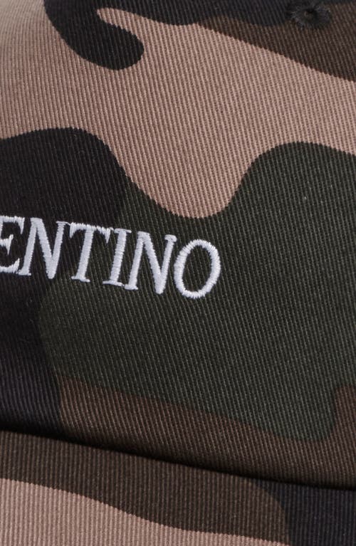 Shop Valentino Garavani Embroidered Logo Camo Baseball Cap In Camouflage/bianco