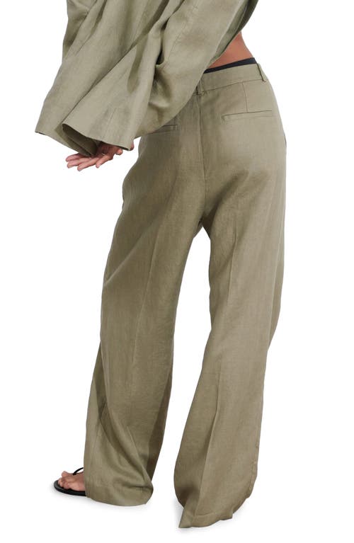 Shop & Other Stories Wide Leg Linen Pants In Khaki Green Medium D