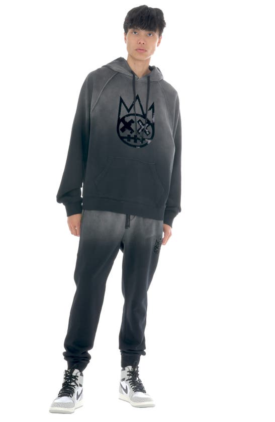 Cult Of Individuality Shimuchan Flocked Logo Graphic Hoodie In Vintage Black