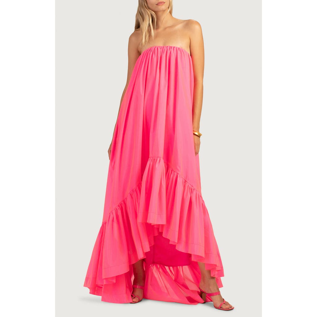 Shop Trina Turk Enchant Ruffle Strapless High/low Maxi Dress In Papillon Pink