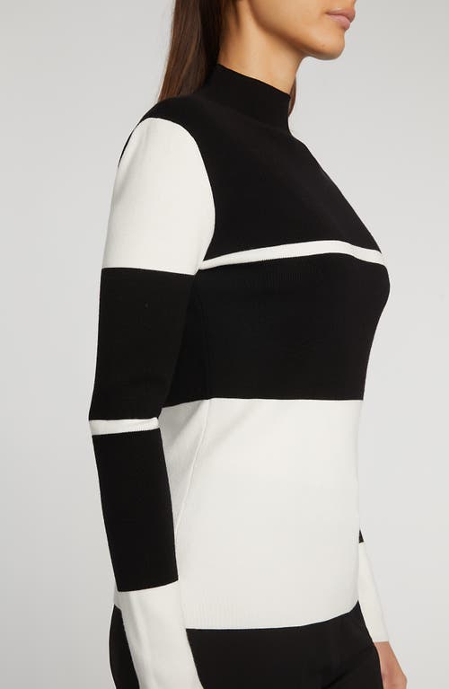 Shop Elie Tahari The Kamila Mock Neck Sweater In Noir Black/sky White