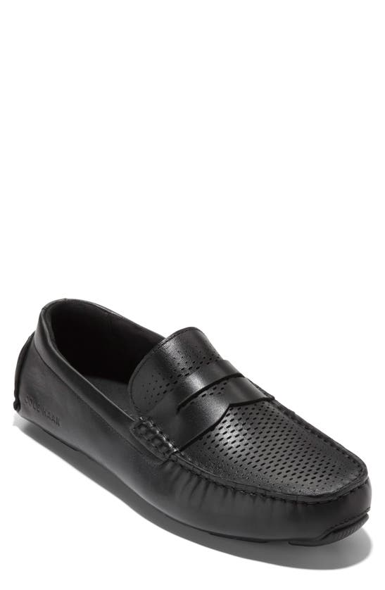 Cole Haan Grand Laser Penny Loafer Driving Shoe In Black/ Black | ModeSens