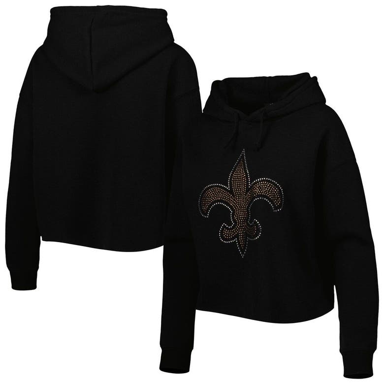 Shop Cuce Black New Orleans Saints Crystal Logo Cropped Pullover Hoodie