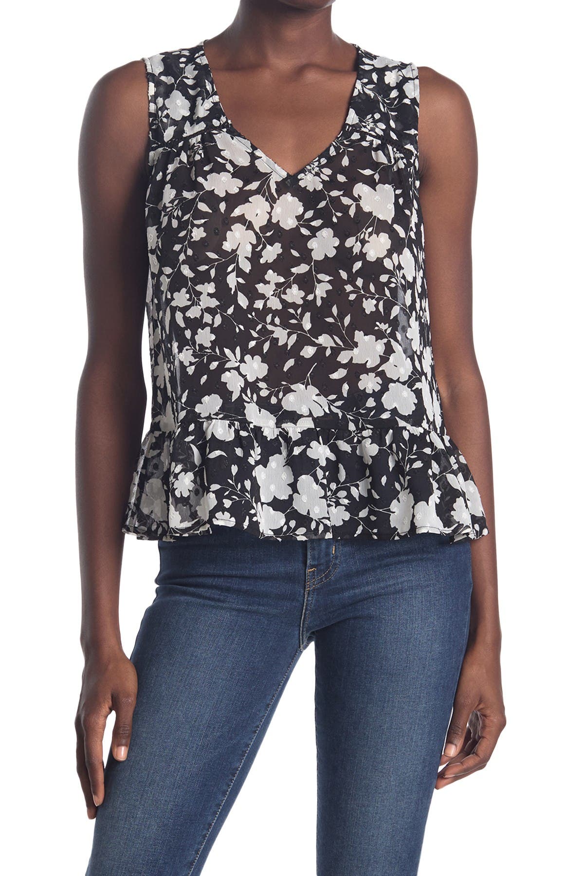 sleeveless ruffle neck top