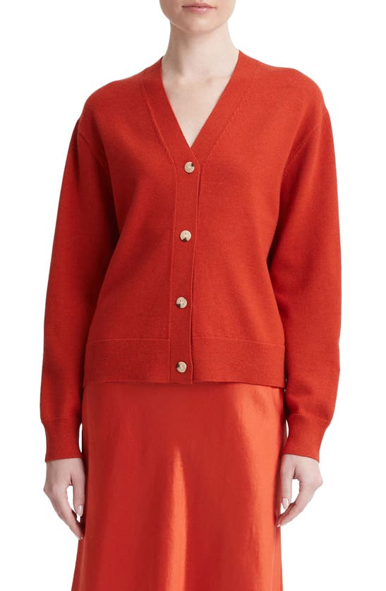 Vince Wool Cashmere Button-front Cardigan In Vermillion
