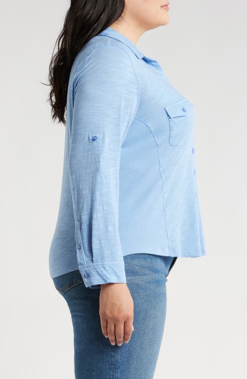 Shop Caslonr Caslon(r) Roll Sleeve Knit Button-up Shirt In Blue Cornflower