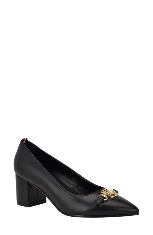 Tommy Hilfiger Nanya Womens Logo Faux Leather Block Heels In Black