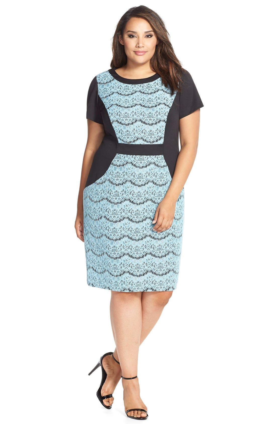 Chetta B Mixed Media Sheath Dress (Plus Size) | Nordstrom