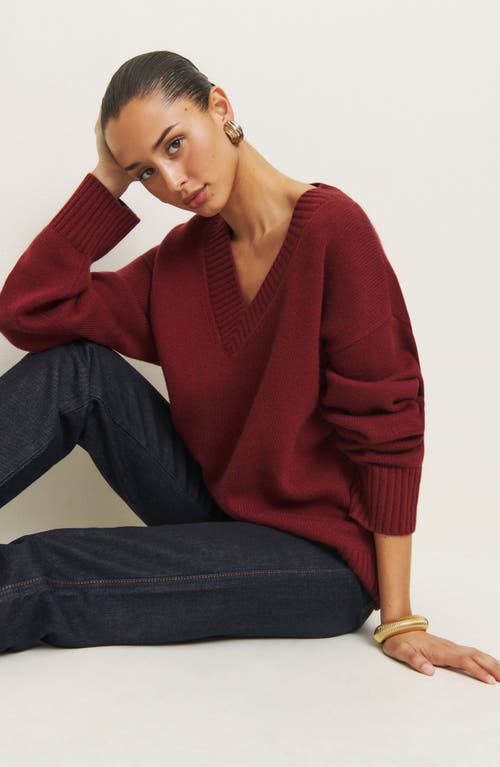 Shop Reformation Jadey Cashmere & Wool V-neck Sweater In Chianti