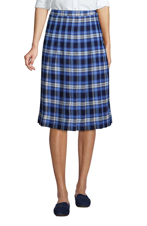Lands' End School Uniform Plaid Pleated Skirt Below The Knee In Clear Blue Plaid
