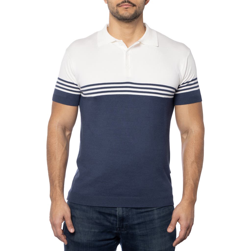 Shop Spring + Mercer Stripe Polo Sweater In White/midnight Blue