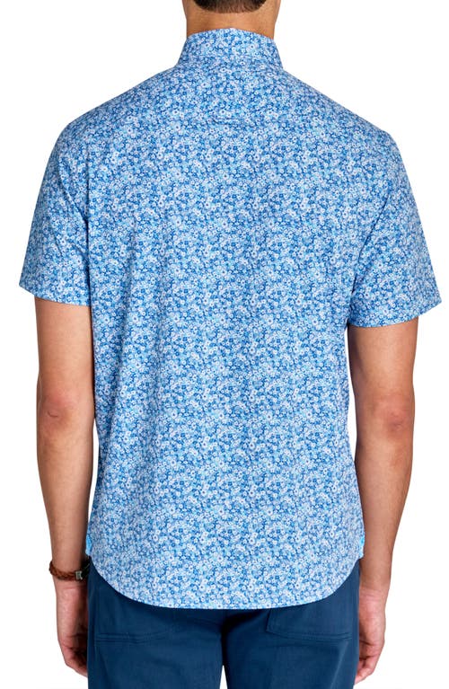 Brooklyn Brigade Micro Floral Recycled 4-way Stretch Performance Short Sleeve Shirt In Blue