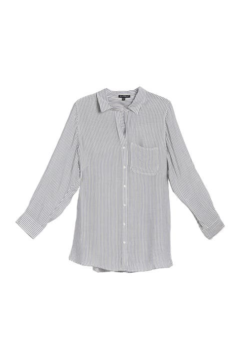 Elisa Striped Roll Sleeve Shirt (Plus Size)