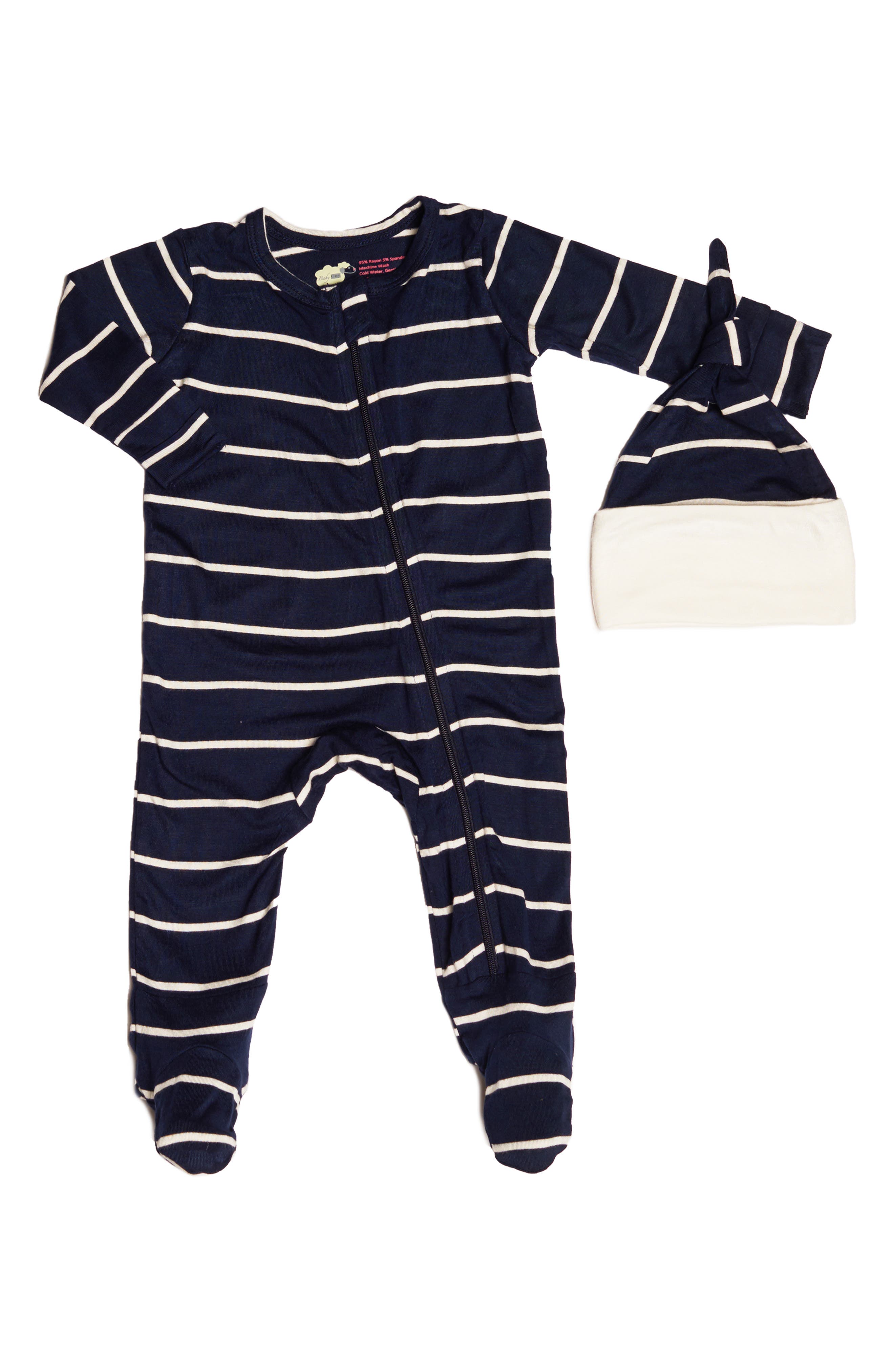 Baby Grey by Everly Grey Jersey Footie & Hat Set in Sand Stripe