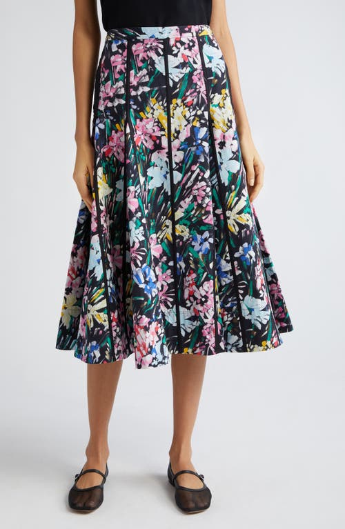 Flowerworks Godet Cotton Skirt in Black Multi