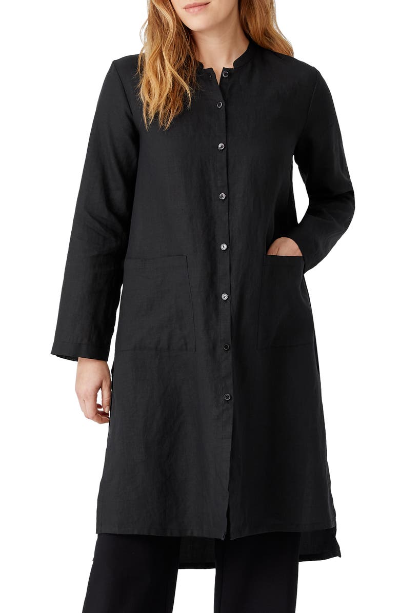 Eileen Fisher Madarin Collar Organic Linen Longline Shirt, Main, color, 