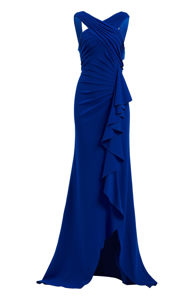 Tadashi Shoji Crossneck Side Ruffle Gown | Nordstrom