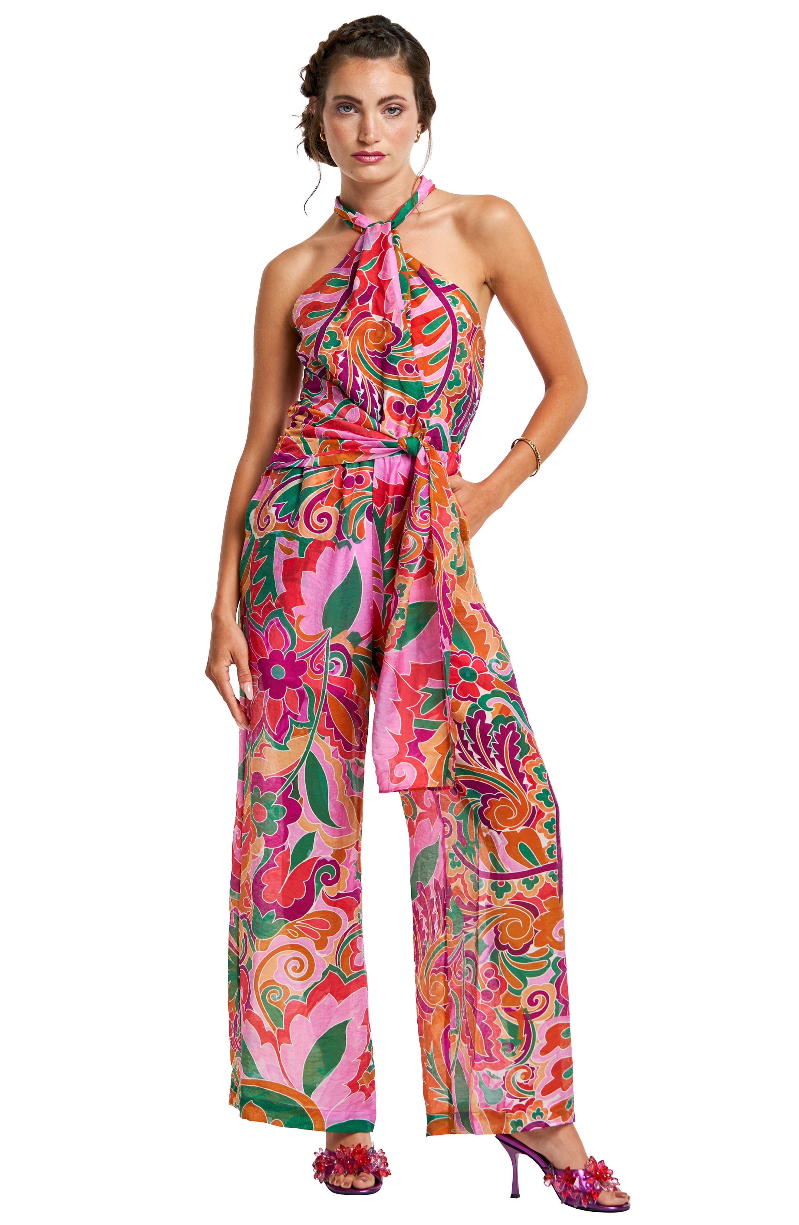 Dana Crystal Embellished Floral Halter Jumpsuit