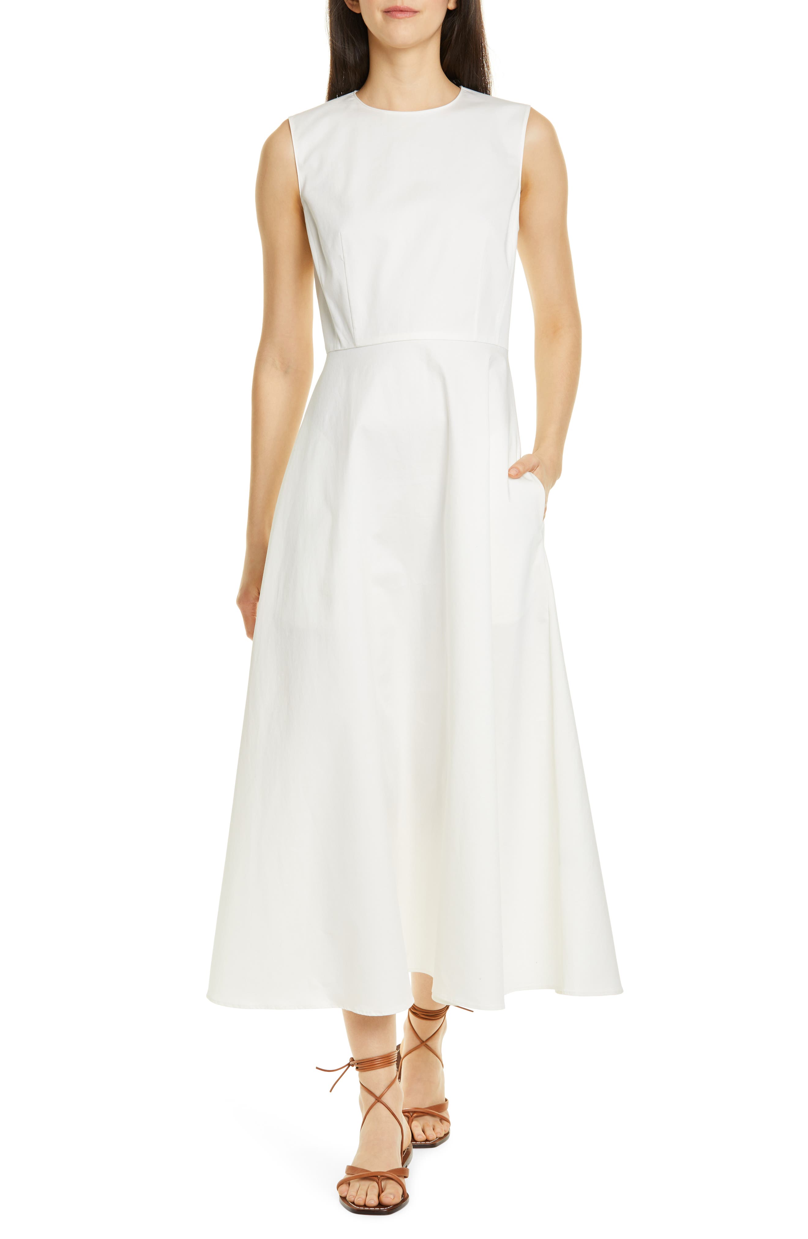 Theory Sleeveless Stretch Cotton Dress, White