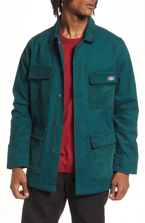 Dickies Reworked Corduroy Panel Chore Coat in Forest
