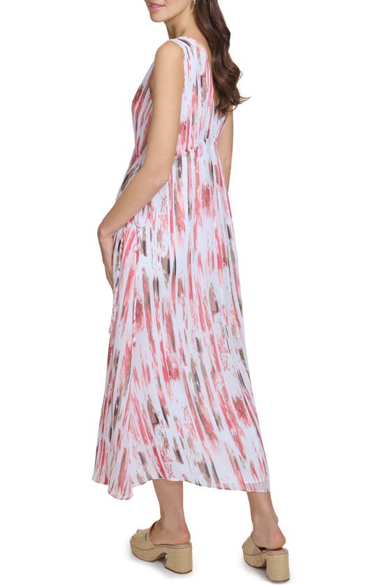 Shop Dkny Print V-neck Chiffon Maxi Dress In Broken Brushstroke