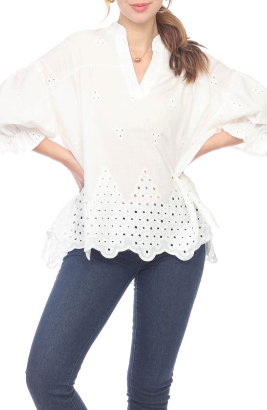 Rain Embroidered Eyelet Top In White