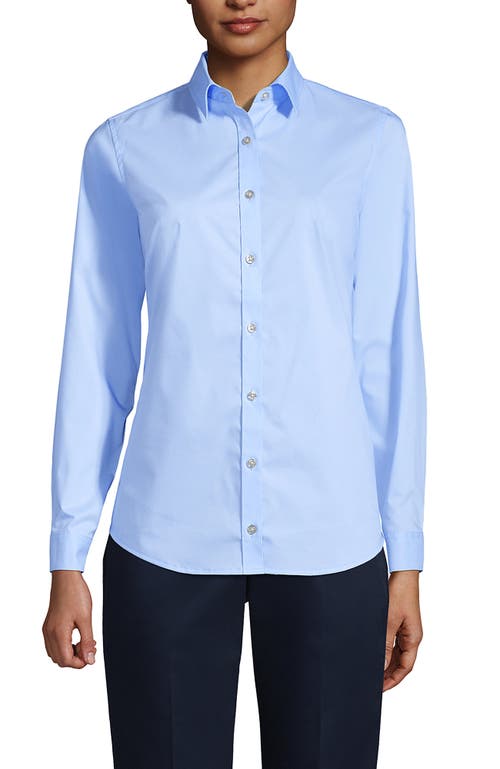 Lands' End School Uniform No Gape Long Sleeve Stretch Shirt In Light Sea Blue