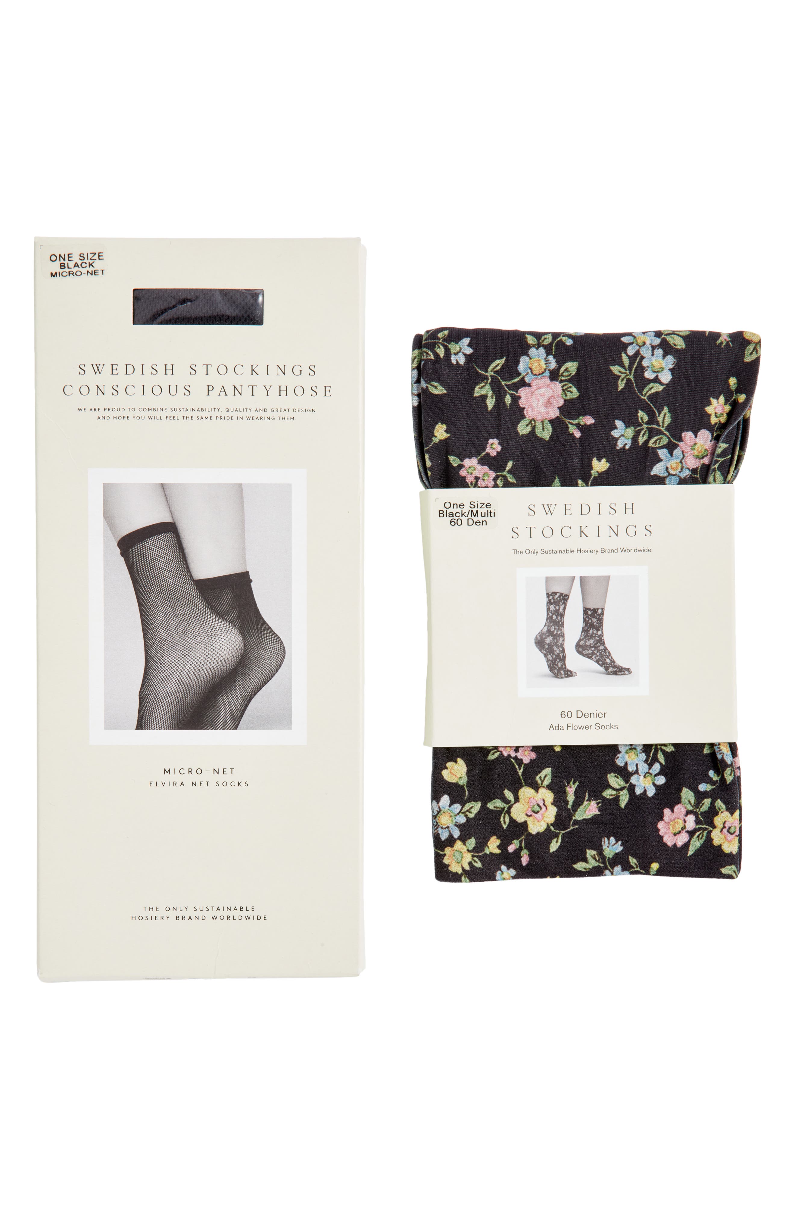 Swedish Stockings Ada & Elvira Flower Net Socks in Black at Nordstrom